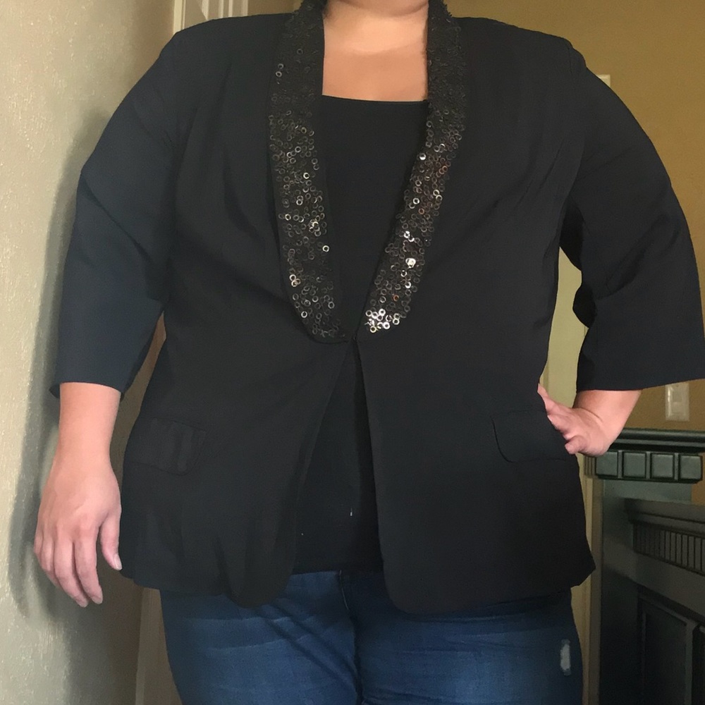 Sejour Black sequin blazer- plus size